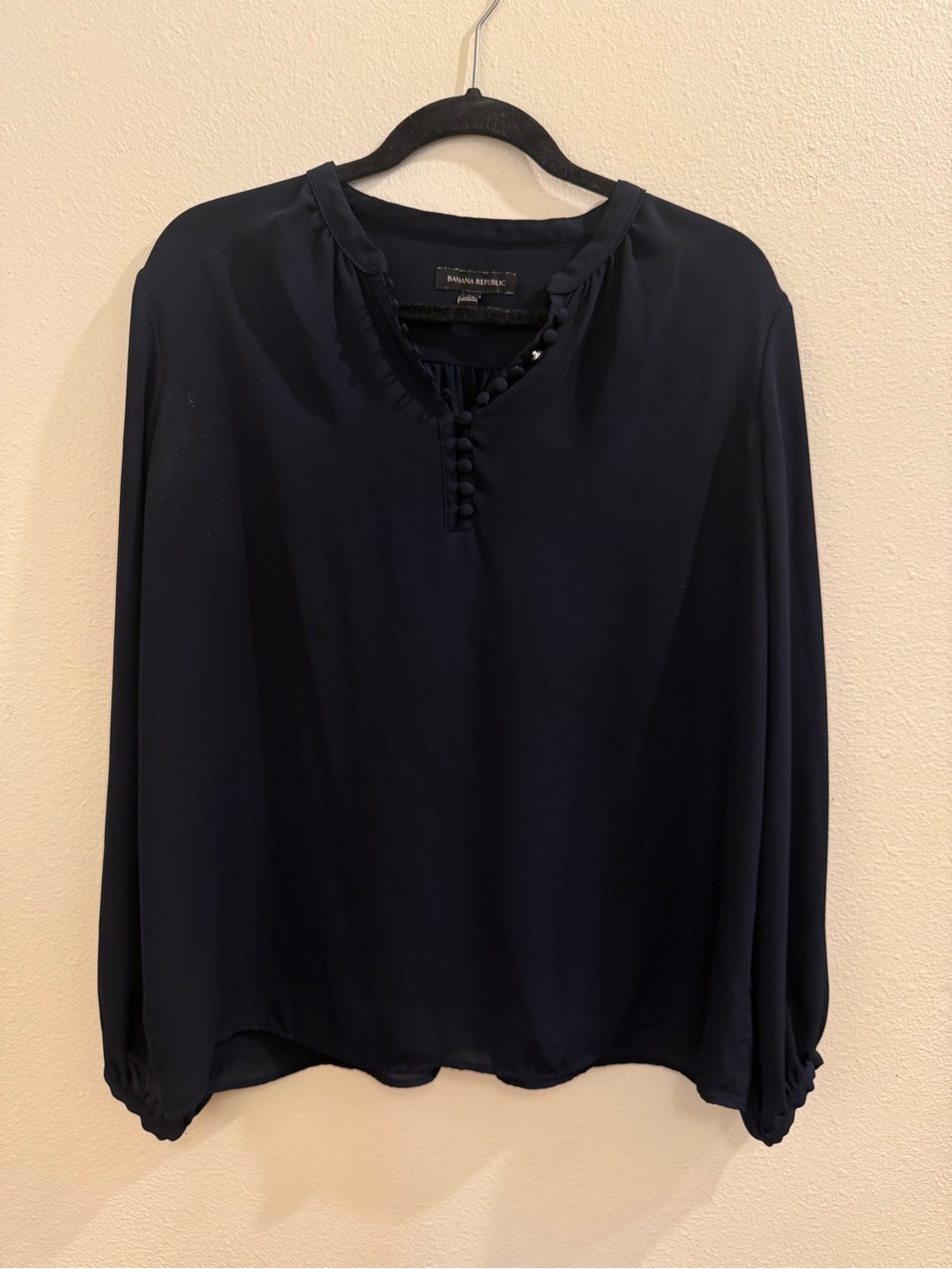 Banana Republic Dark Navy Button-Trim Long Sleeve Blouse